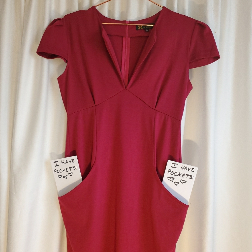Maroon Fitted Dress WITH pockets!